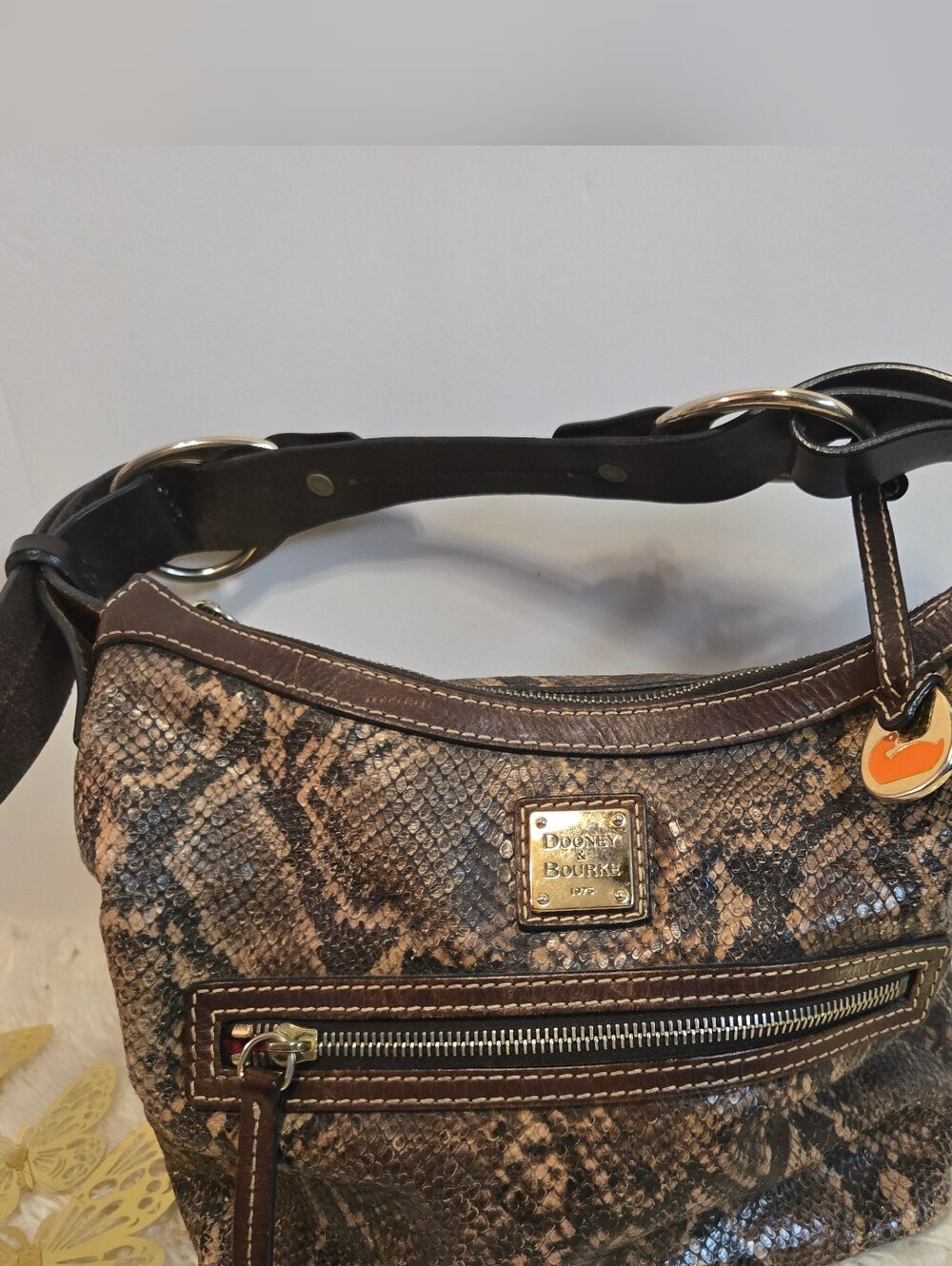 Dooney & Bourke Brown Snakeskin-Pattern Shoulder Bag
